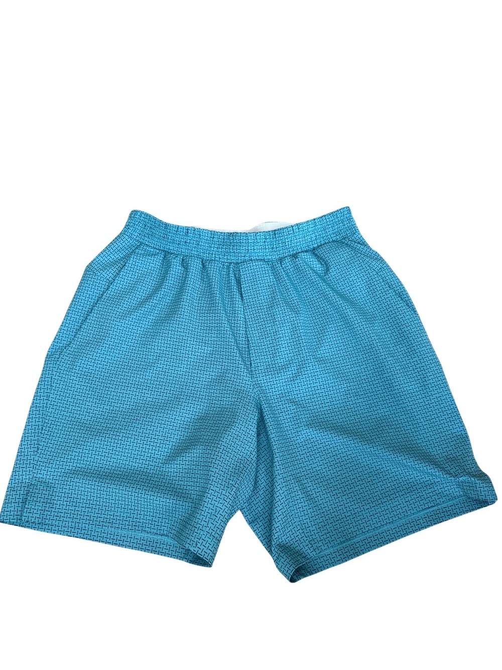 Lululemon Men's Lightweight Aqua Light Blue & Navy Geometric Pattern Swim Shorts